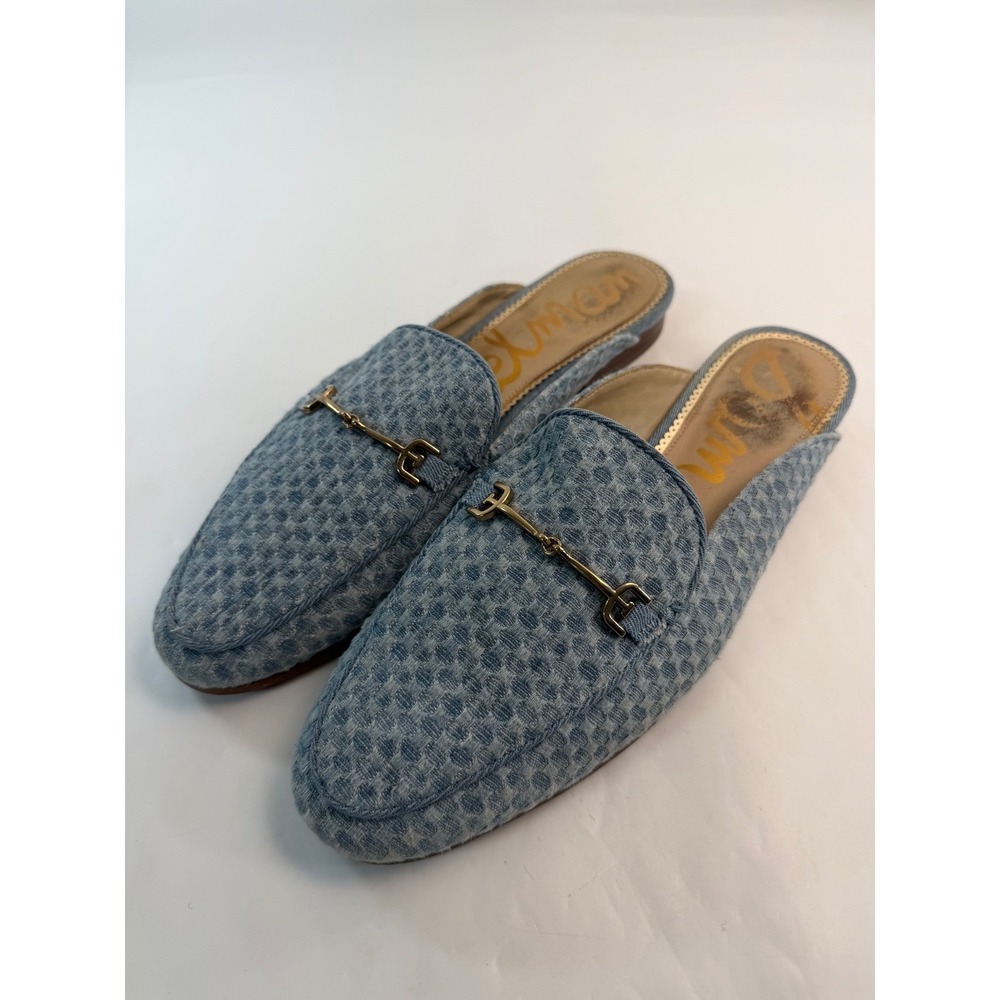 Sam Edelman Linnie Blue Woven Bit Mules Loafers Gold Hardware Womens 10